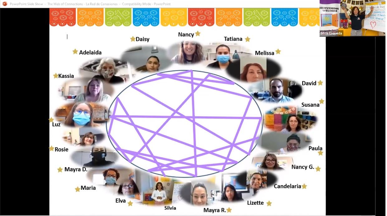 Graphic with people's faces connected by web